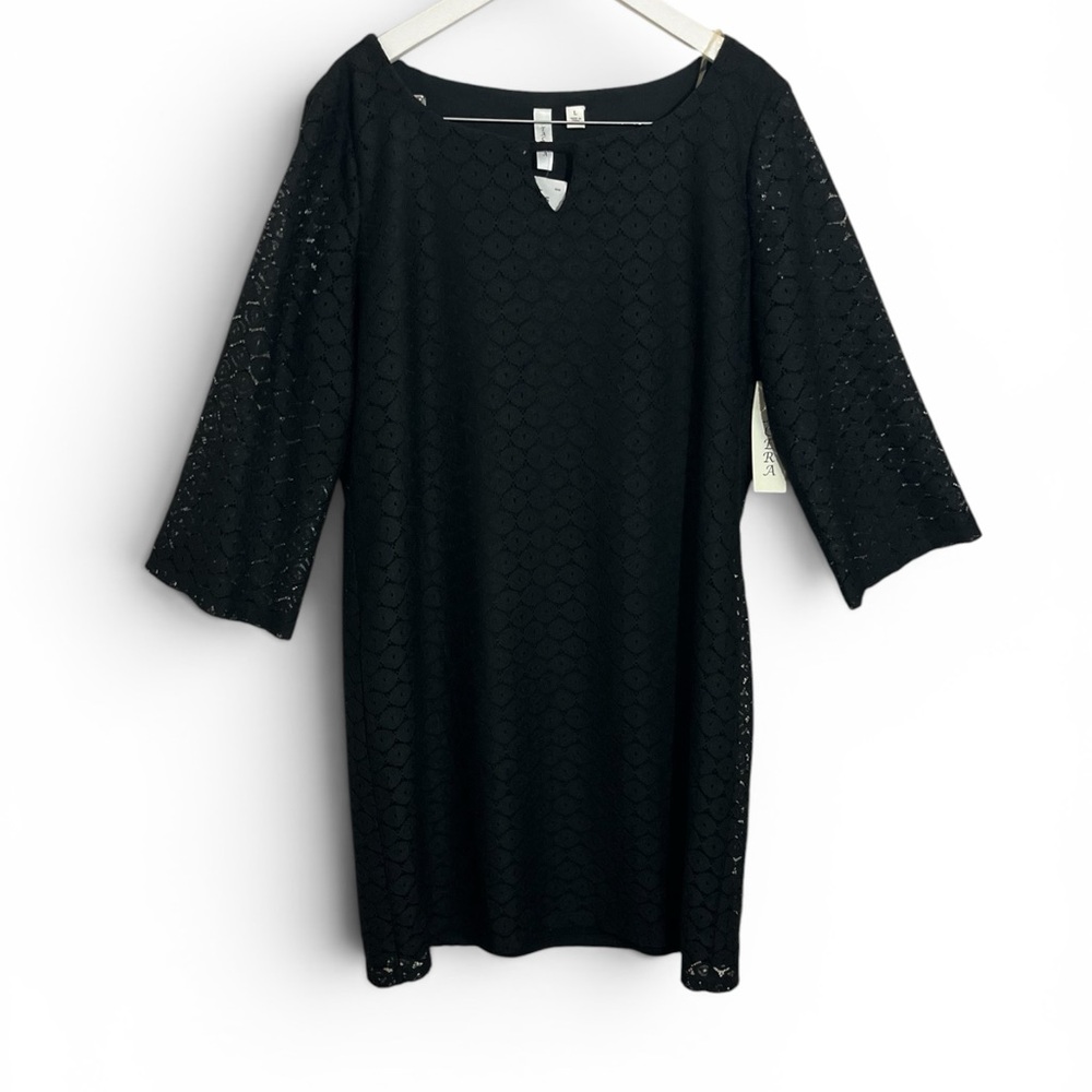 Tacera Black Lace Shift Mini Dress